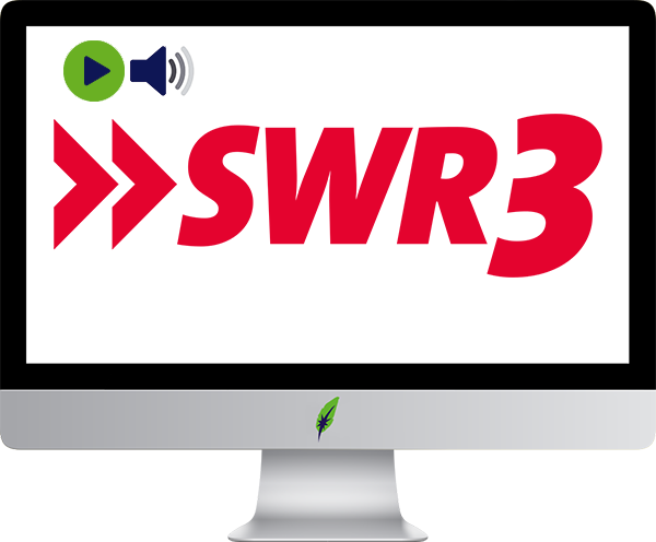 Afbeelding computerscherm met logo radiozender SWR3 - Duitsland - in kleur op transparante achtergrond - 600 * 496 pixels